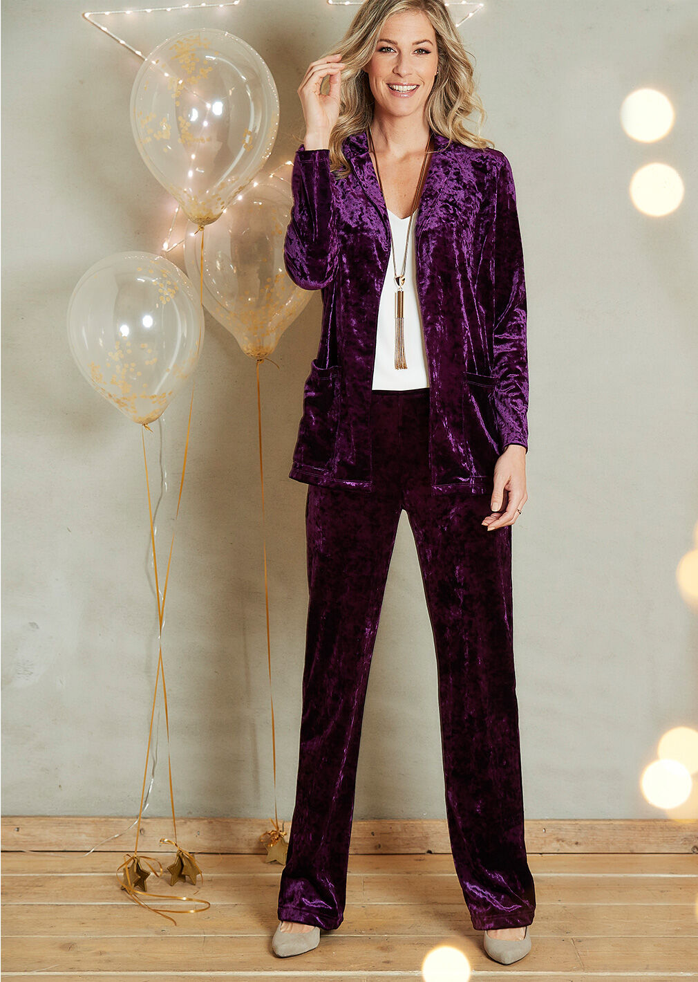 Partywear | Crushed Velour Cardigan | Crushed Velour Trousers | By Cotton Traders