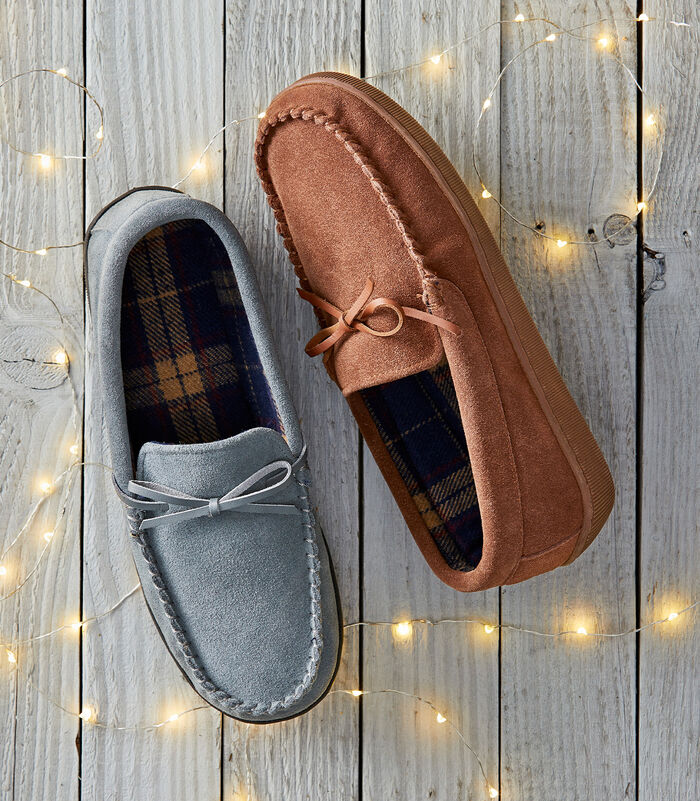Suede Check Moccasin Slippers