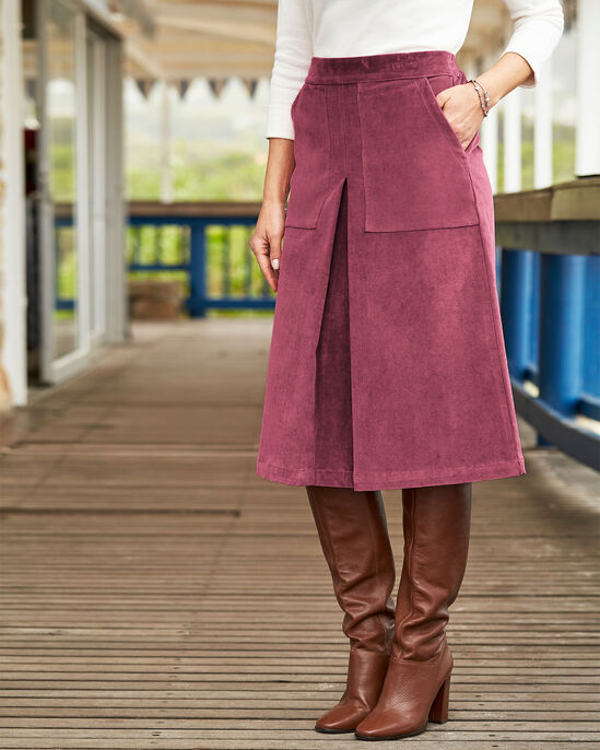 Pull-on Stretch Cord Midi Skirt at Cotton Traders